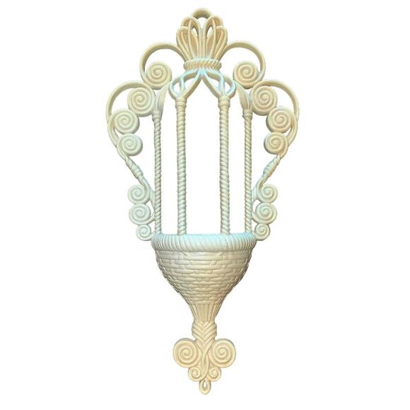 Vintage 1970s Burwood (1628) Hollywood Regency Faux Rattan Wall Pocket Planter - Picture 1 of 9